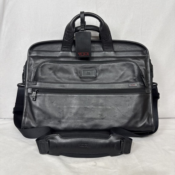 TUMI Briefcase Leather Black Laptop Bag Business Travel Computer 96111DH - Picture 1 of 16